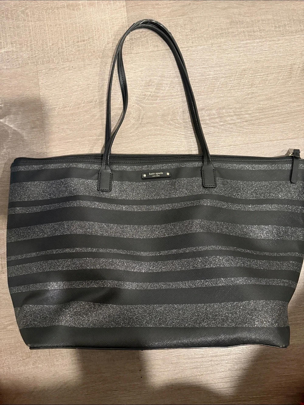 Kate Spade Haven Lane Hani Glitter Stripe Tote Black/Silver